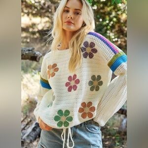 Floral Patterned White Sweater